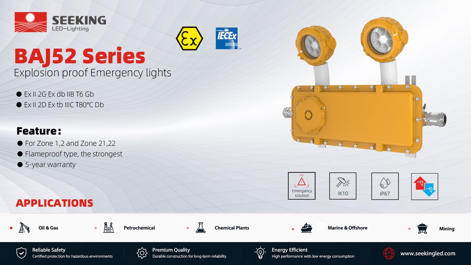 BAJ52 explosion proof LED emergency light for hazardous area escape routes