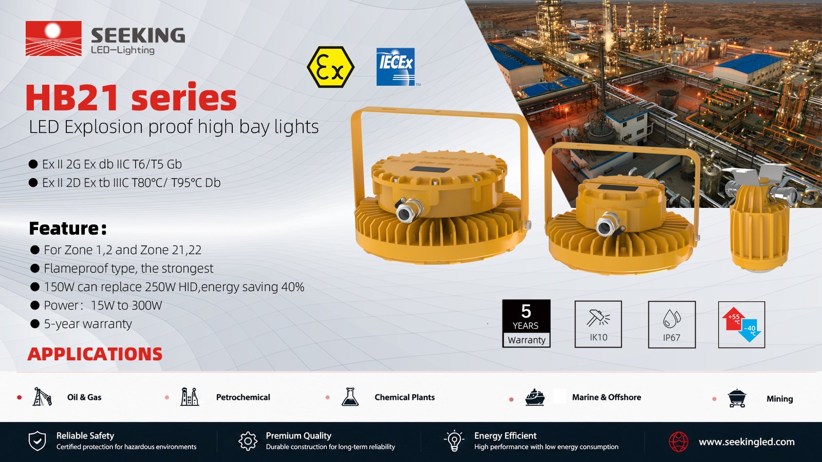 Explosion proof LED high bay light for hazardous warehouses