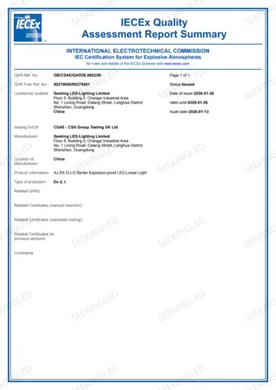 SEEKINGLED QAR Certificate by CSA group issue